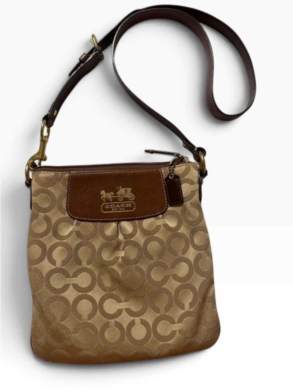 Coach Tan and Brown Signature Crossbody Bag